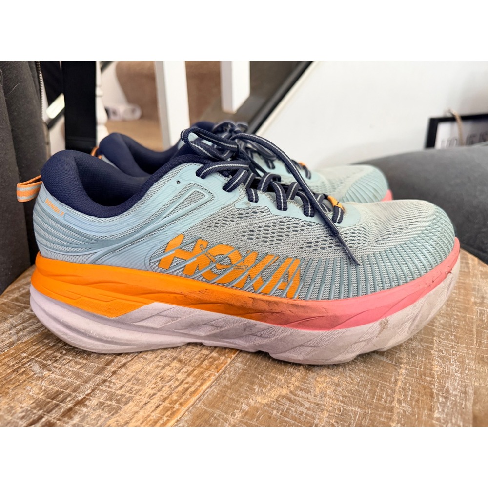 Hoka One One Bondi 7 Blue Haze Ombre Running Shoes Womens 10.5 D Wide BHBI - Picture 3 of 5